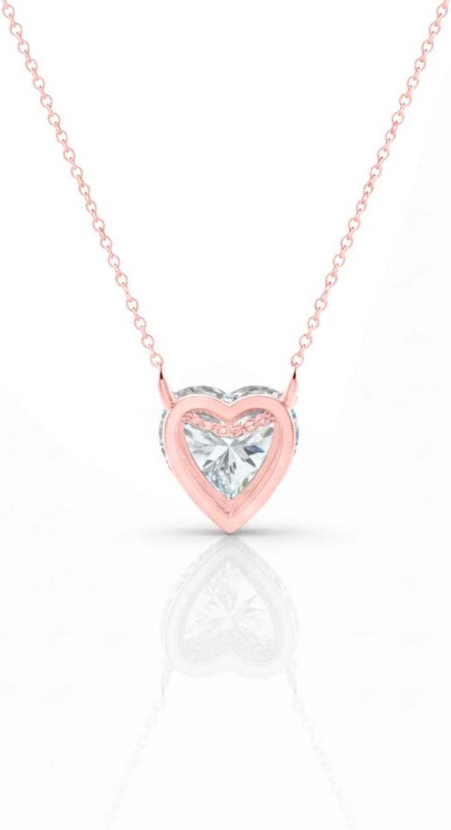 Aone Jewelry 3 Ct Heart Shape Moissanite Solitaire Pendant Necklace for Women, EF-VS1 Clarity, 14K Gold Over 925 Sterling Silver with Silver Cable Chain, Rose, White & Yellow Gold