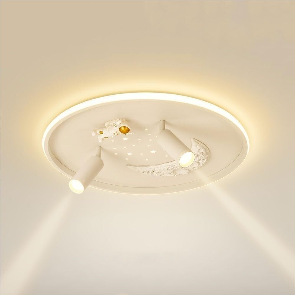 Dimmable Flush Mount Ceiling Light Creative Astronaut Moon Design Adjustable Spotlights with Remote Control Decorative Indoor Lighting for Bedroom Kids or Living Room
