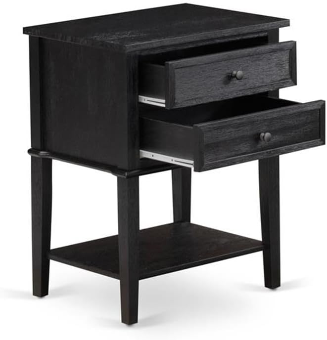 East West Furniture VL-06-ET Valencia Side Table - Rectangle Night Stand with 2 Drawers for Bedroom, 16x22 Inch Inch, Wirebrushed Black