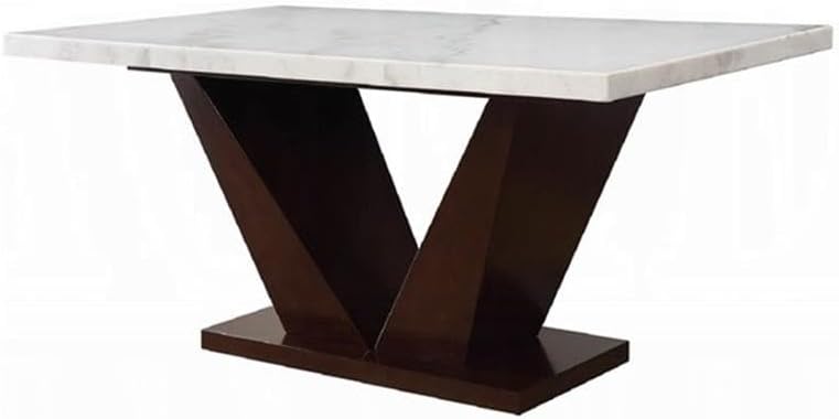 Acme Forbes Rectangular Marble Top Dining Table in White and Walnut