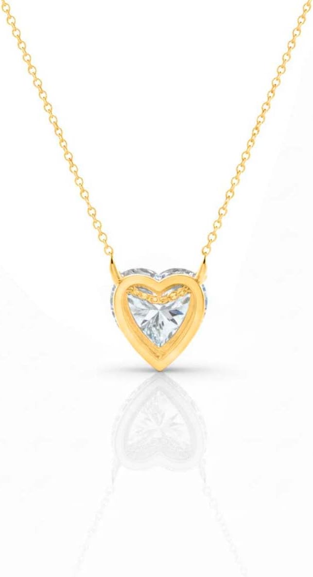 Aone Jewelry 3 Ct Heart Shape Moissanite Solitaire Pendant Necklace for Women, EF-VS1 Clarity, 14K Gold Over 925 Sterling Silver with Silver Cable Chain, Rose, White & Yellow Gold