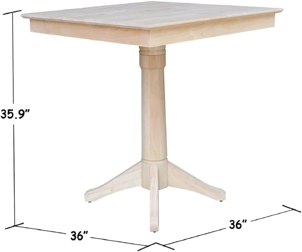 IC INTERNATIONAL CONCEPTS 36' x 36' Natural Solid Wood Square Top Pedestal Table - 35.9' Height