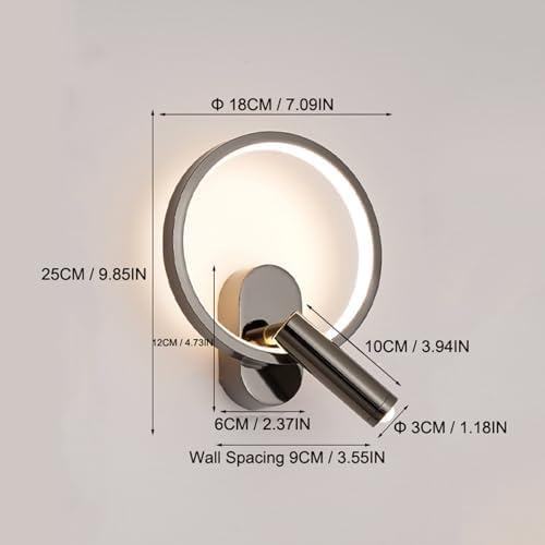 Adjustable Rotating LED Wall Lamp - Modern Bedroom Reading Light, Dimmable 3-Color Indoor Spotlights, Sleek Black Design for Bedside Lighting Solutions