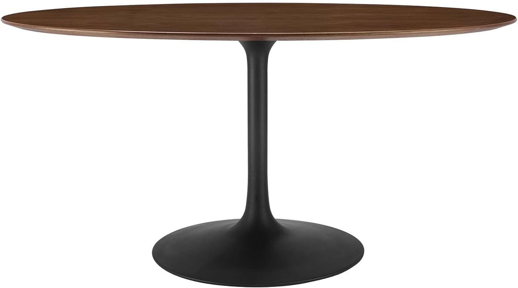 Modway Lippa 60' Oval-Shaped Mid-Century Modern Dining Table with Walnut Top and Black Base