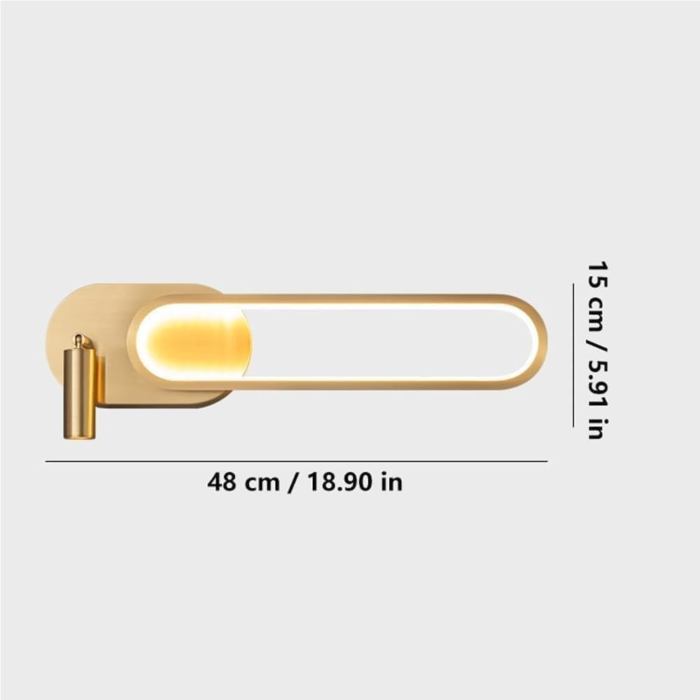 Modern Full Brass Capsule Wall Mount Light Minimalist Ring Ambient Wall Sconce with Small Spotlight Indoor 3-Color Dimmable Decor Wall Lamp for Bedroom Living Room