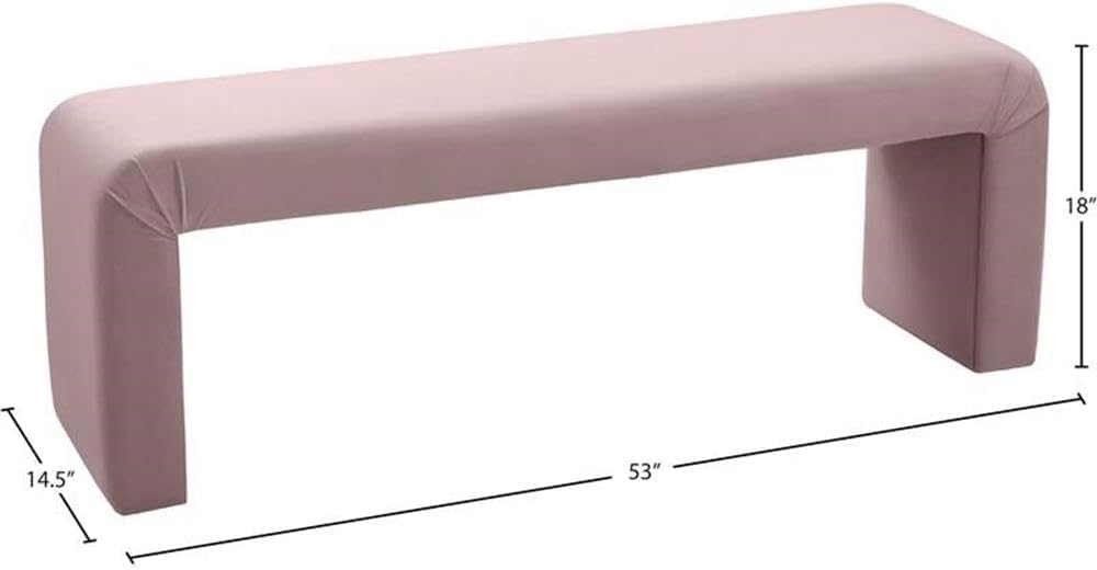 Meridian Furniture Minimalist Collection Modern | Contemporary Velvet Upholstered Bench, 53' W x 14.75' D x 18.25' H, Pink
