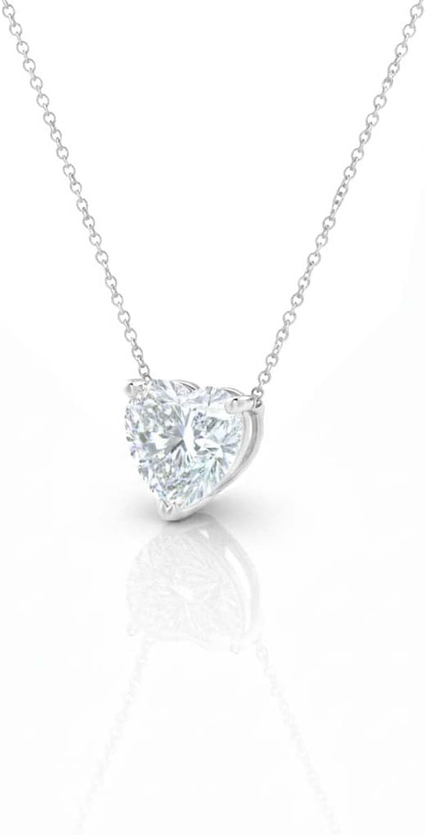 Aone Jewelry 3 Ct Heart Shape Moissanite Solitaire Pendant Necklace for Women, EF-VS1 Clarity, 14K Gold Over 925 Sterling Silver with Silver Cable Chain, Rose, White & Yellow Gold