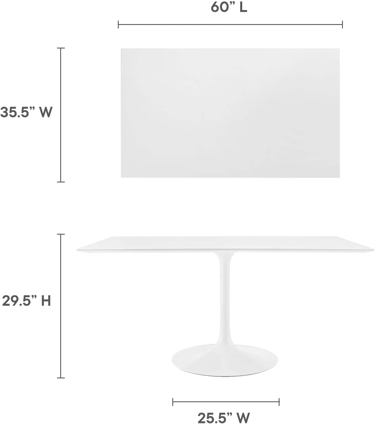 Modway Lippa 60' Mid-Century Modern Dining Table with Rectangle Top and Pedestal Base in White