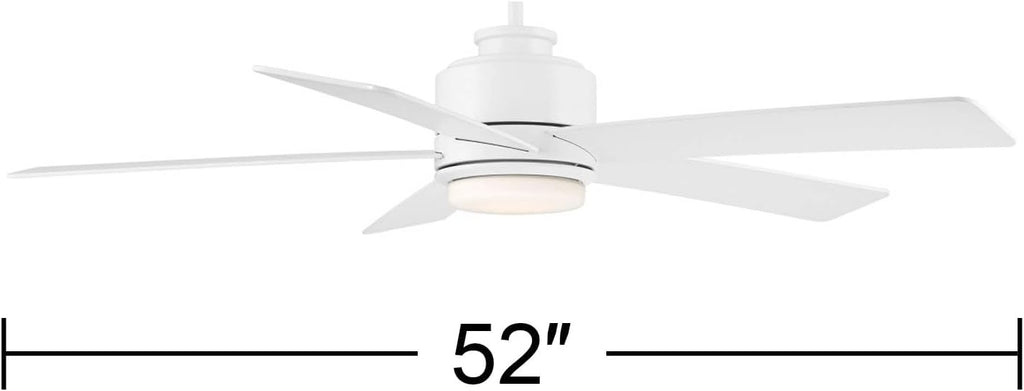 Casa Vieja 52' Grand Palm Modern Indoor Outdoor Ceiling Fan 5 Blade LED Light Remote Control Matte White Finish Wood Blades Bedroom Patio Living Room Kitchen Porch Damp Rated Decorative Dimmable