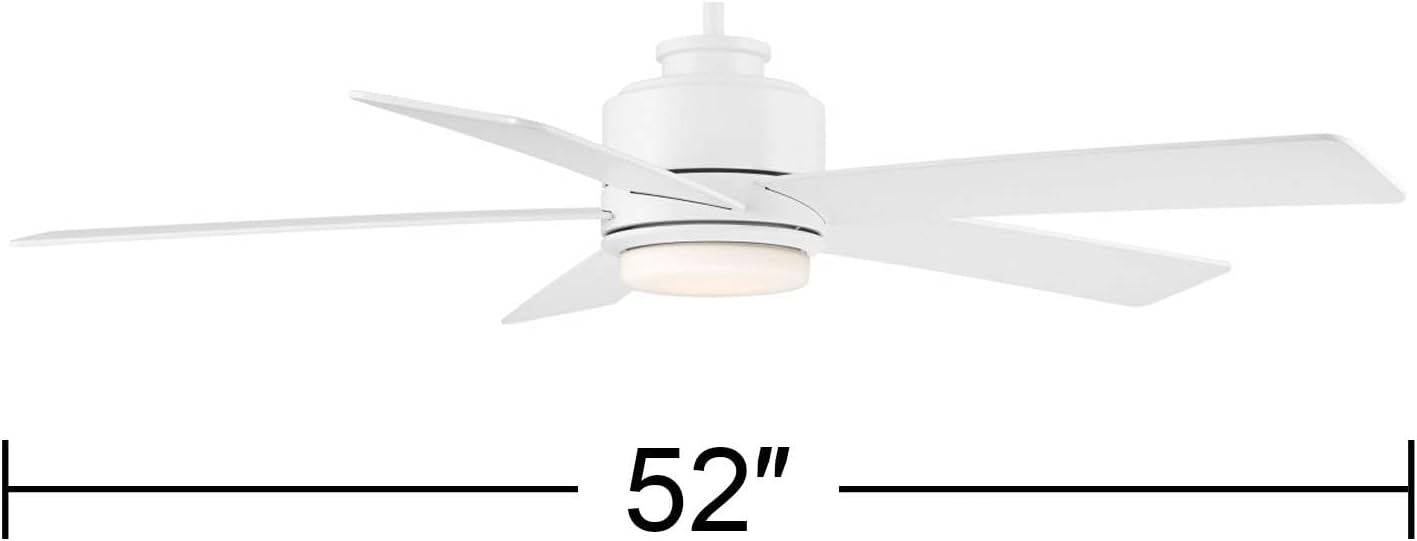 Casa Vieja 52' Grand Palm Modern Indoor Outdoor Ceiling Fan 5 Blade LED Light Remote Control Matte White Finish Wood Blades Bedroom Patio Living Room Kitchen Porch Damp Rated Decorative Dimmable