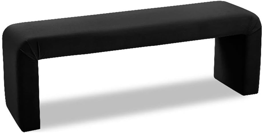 Meridian Furniture Minimalist Collection Modern | Contemporary Velvet Upholstered Bench, 53' W x 14.75' D x 18.25' H, Black