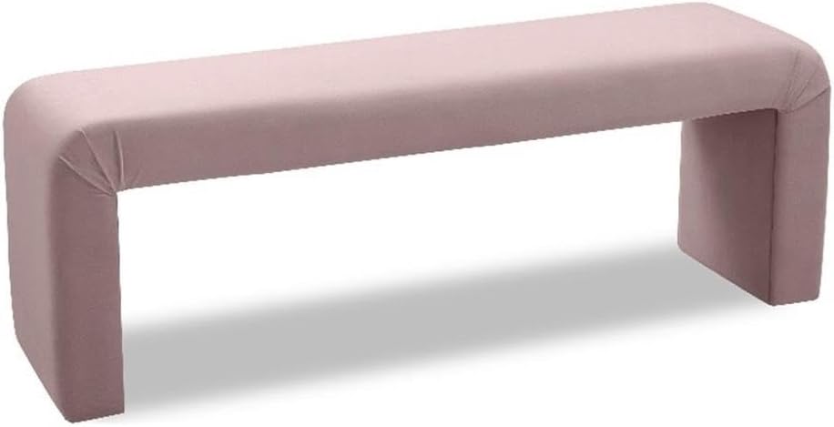 Meridian Furniture Minimalist Collection Modern | Contemporary Velvet Upholstered Bench, 53' W x 14.75' D x 18.25' H, Pink