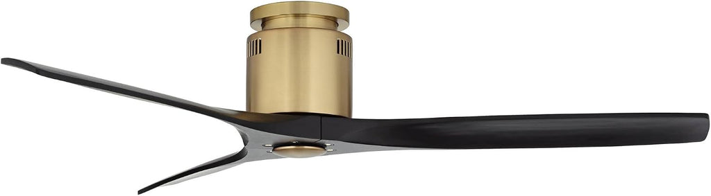 Casa Vieja 52' Windspun Modern Indoor Ceiling Fan 3 Blade Remote Control Brass Finish Motor Black Finish Wood Blades Bedroom Living Room Kitchen Dining Office Hugger DC Motor Flush Mount Low Profile