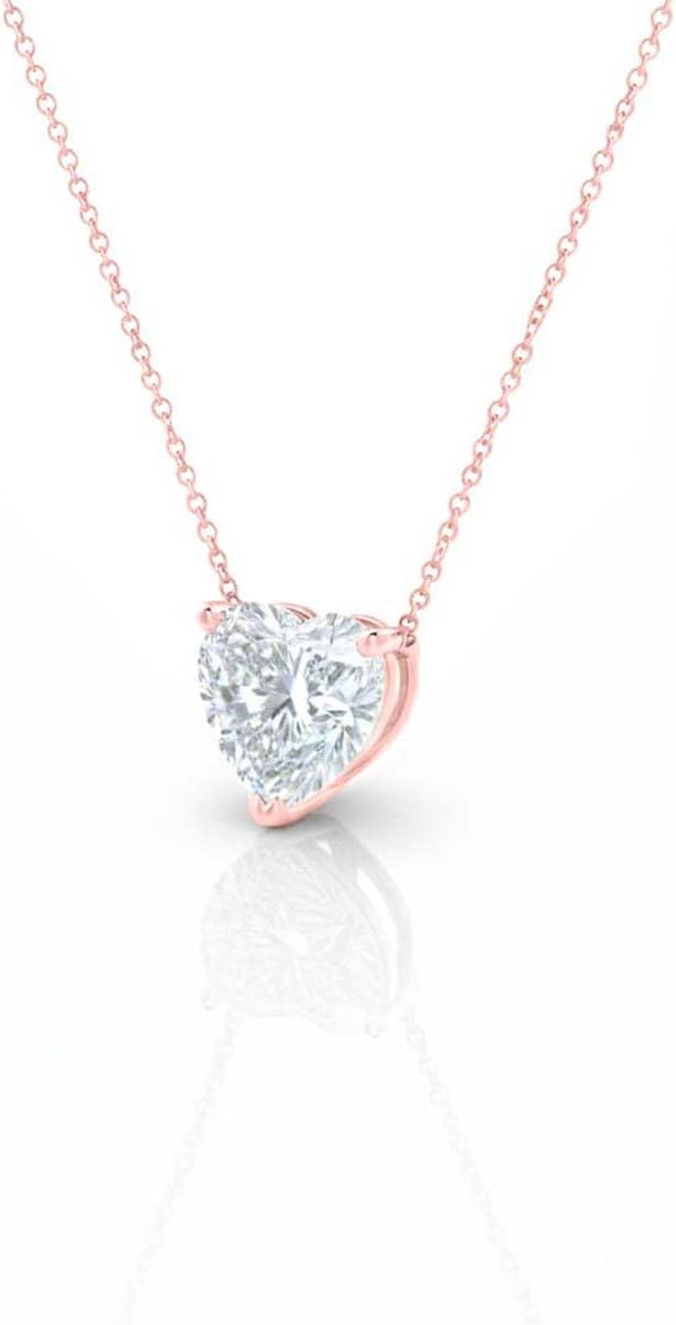 Aone Jewelry 3 Ct Heart Shape Moissanite Solitaire Pendant Necklace for Women, EF-VS1 Clarity, 14K Gold Over 925 Sterling Silver with Silver Cable Chain, Rose, White & Yellow Gold