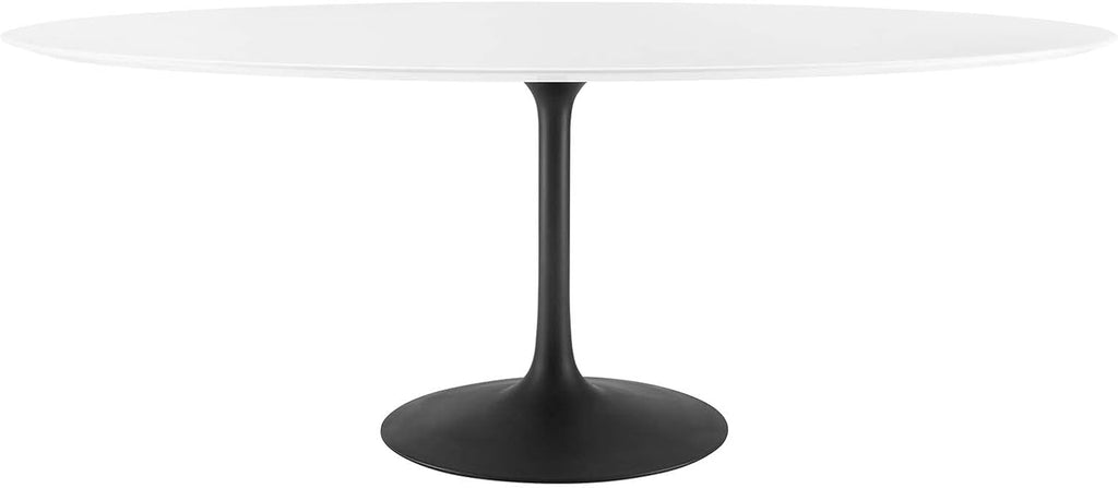 Modway Lippa 78' Oval-Shaped Mid-Century Modern Dining Table with White Wood Top and Black Base