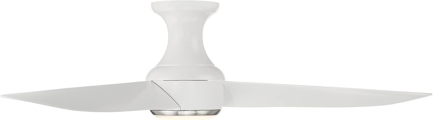 Modern Forms Corona Smart Indoor and Outdoor 3-Blade Flush Mount Ceiling Fan 52in Nickel White 3000K LED Light Kit and Remote Control worksworks with Alexa and iOS or Android App, 52in Blade Span