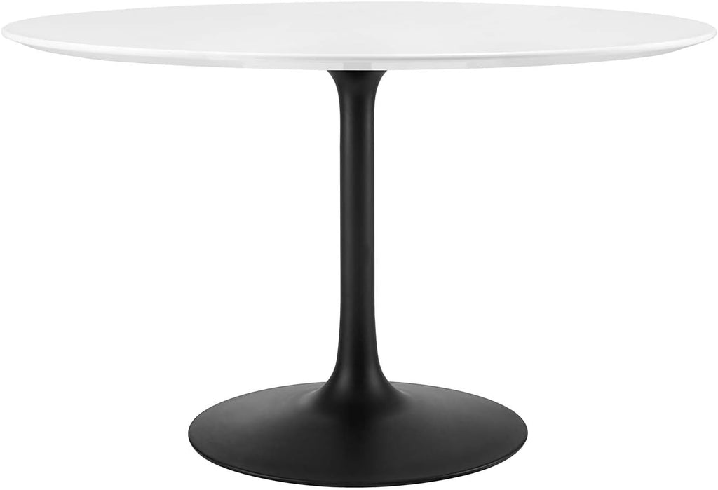 Modway Lippa 47' Round Wood Dining Table, White Top, Black Base