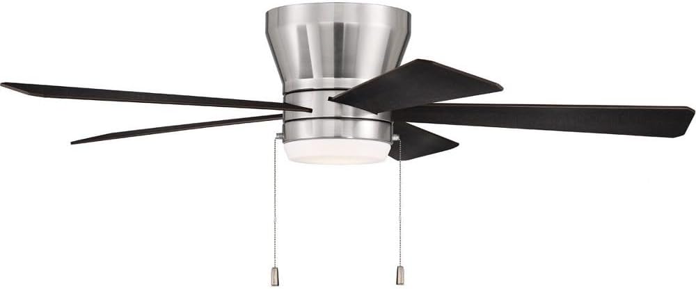 Craftmade 52' Merit MER52BNK5 Hugger/Flushmount, Indoor, Reversible Ceiling Fan, Brushed Polished Nickel Finish, Black Walnut/Grey Walnut Blades Included, Integrated 18W dimmable LED Light Included