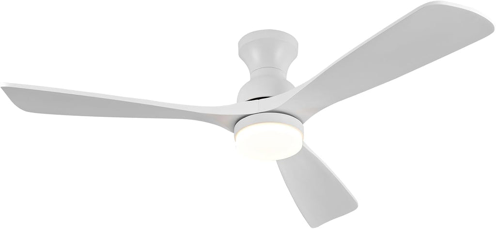 52 Inch Low Profile Ceiling Fan with Light and Remote, Dimmable, Quiet 6 Speeds DC Motor Wood Flush Mount Ceiling Fan, Hugger Ceiling Fans with Lights, Indoor Outdoor White Ceiling Fan