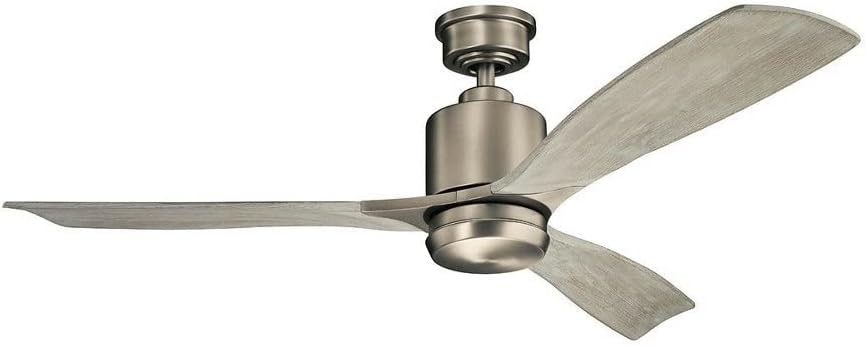 Kichler Ridley II 52 in Ceiling Fan with Light, 3-Blade LED Indoor Modern Mid-Century Fan in Antique Pewter with Weathered White Walnut Blades, Dimmable 3000K Light, 300027AP