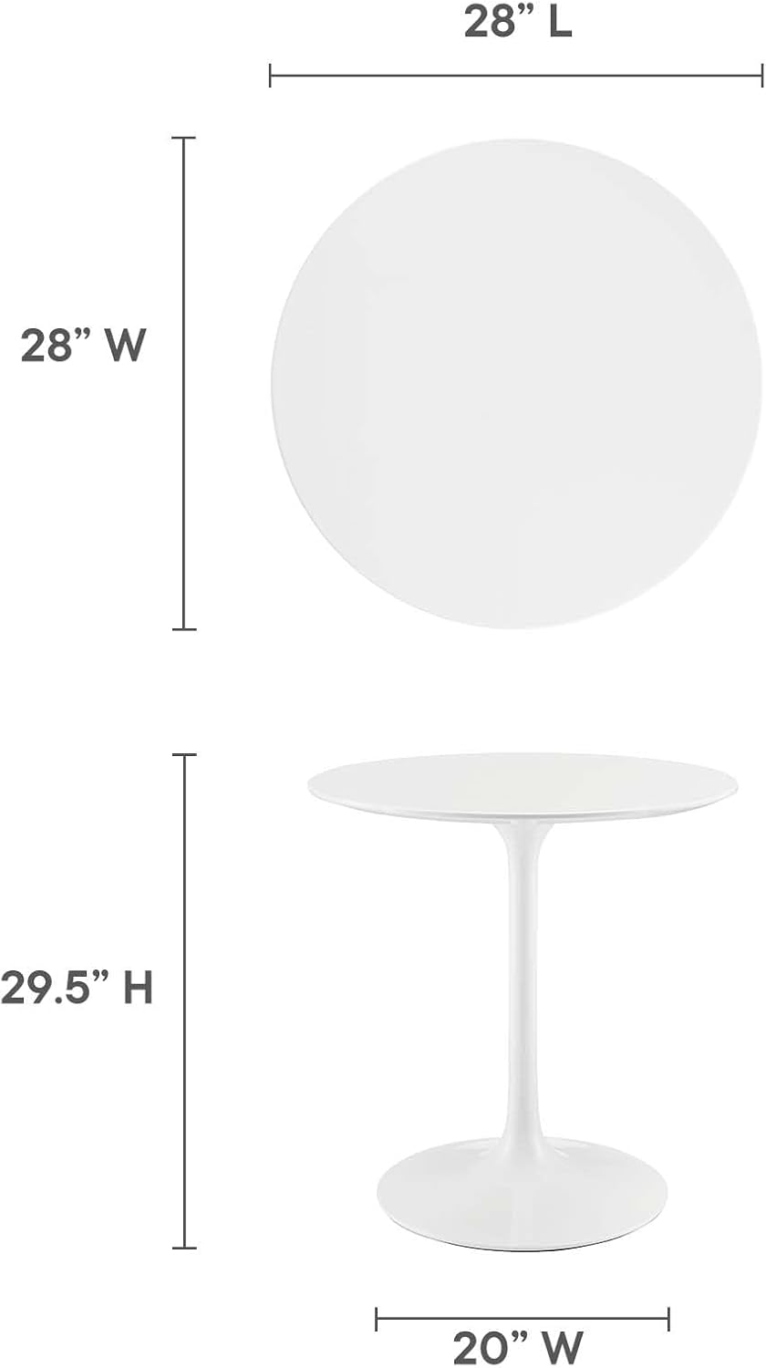 Modway Lippa Round 28' Mid-Century Modern Dining Table in White