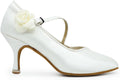 Women's Satin Wedding Pump with Floral Rose Practice Latin Jazz Waltz Ballroom Dance Shoes Performance Kitten Heel #1322