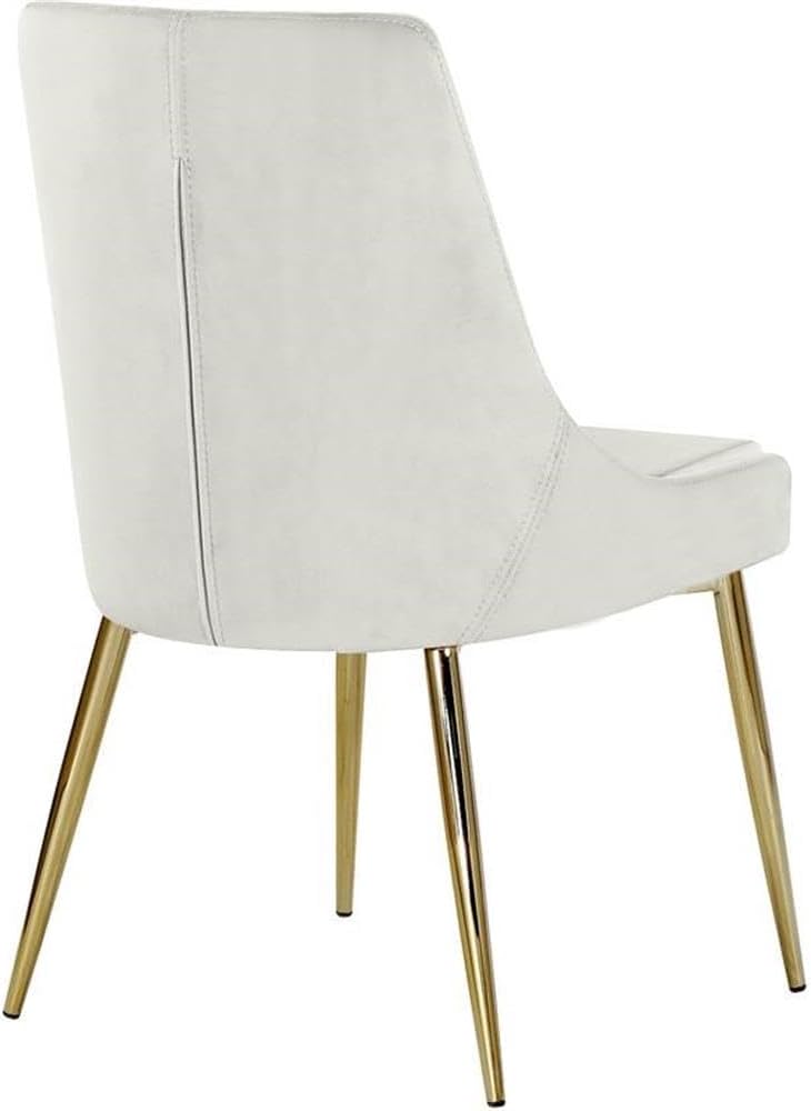 Meridian Furniture Karina Collection Modern | Contemporary Velvet Upholstered Dining Chair with Sturdy Metal Legs, Set of 2, 19.5' W x 21.5' D x 33.5' H, Cream