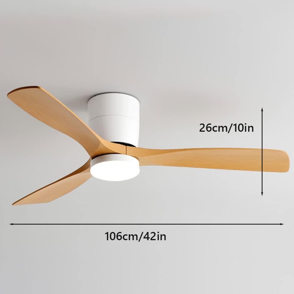 Dimmable Smart Ceiling Fan with Lights Imitation Wood Hardware Ceiling Fan Light LED with Remote 42 Inch Living Room Ceiling Fan Modern Outdoor for Patios Ceiling Fan with Lights
