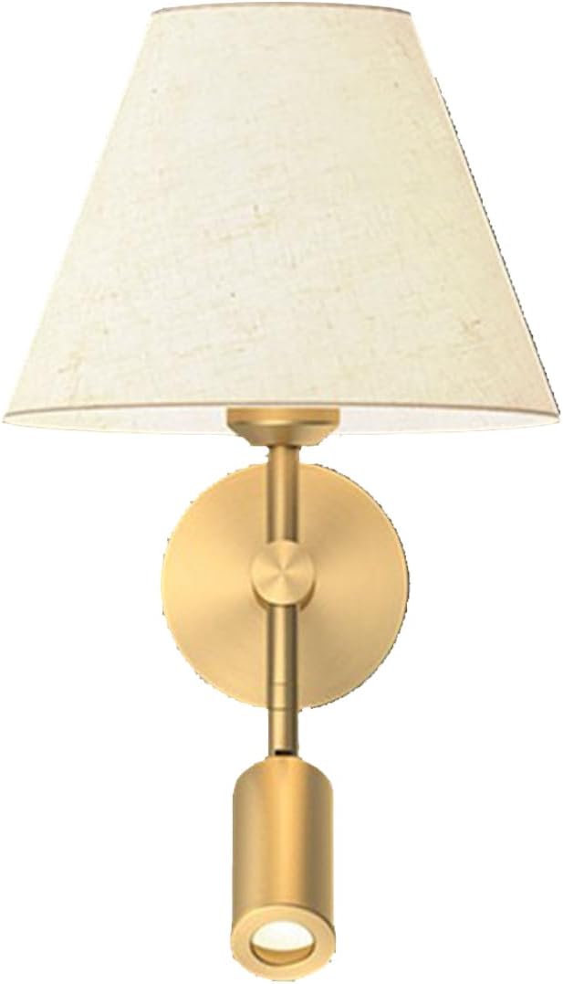 White Fabric Wall Light All Copper Wall Lamps Bedside Reading Lamp Wall Sconce with Spotlight Indoor Wall Mounted Light E27 Base Wall Lighting for Living Room Restaurant Loft Kitchen Oldsix-66