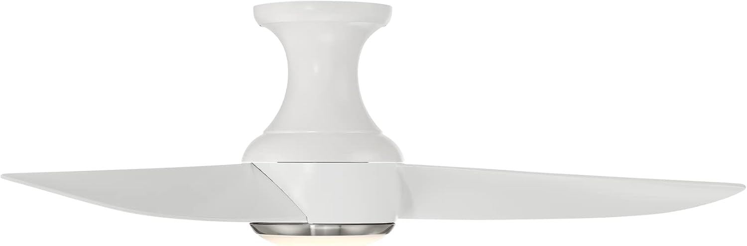 Modern Forms Corona Smart Indoor and Outdoor 3-Blade Flush Mount Ceiling Fan 44in Brushed Nickel White 3500K LED Light Kit and Remote Control works with Alexa and iOS or Android App