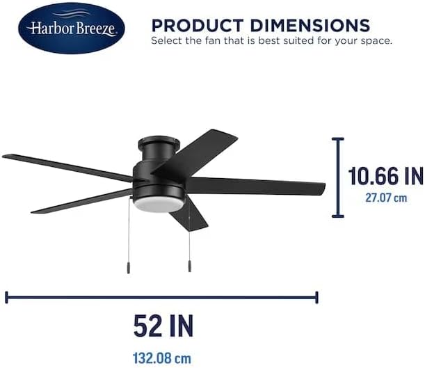 Harbr.Breeze Fairbanks Easy2Hang 52-in Color-Changing Integrated LED Outdoor Flush Mount Matte Black with Black/Sable Blades Ceiling Fan With Light (5 -Blade)