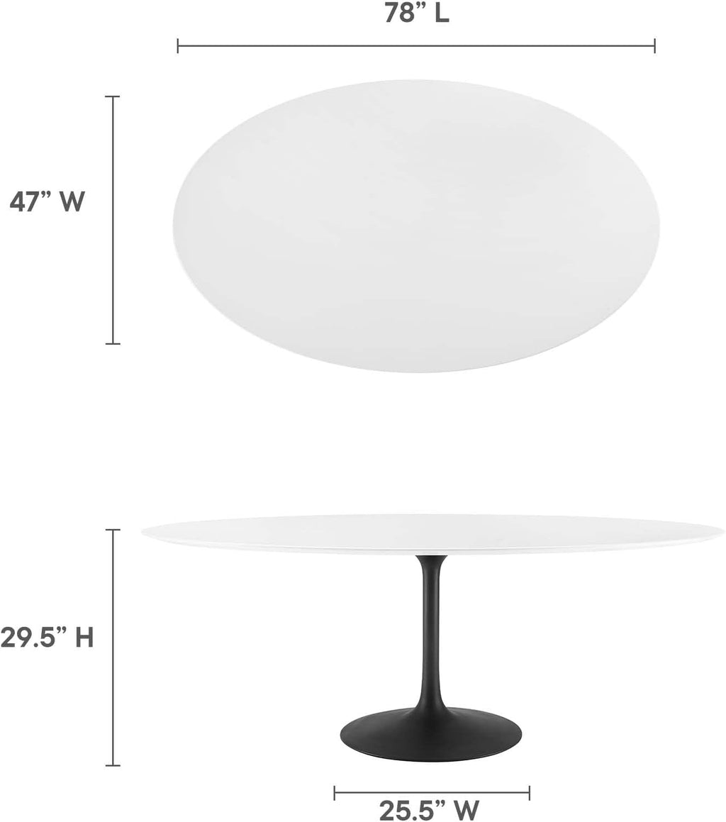 Modway Lippa 78' Oval-Shaped Mid-Century Modern Dining Table with White Wood Top and Black Base