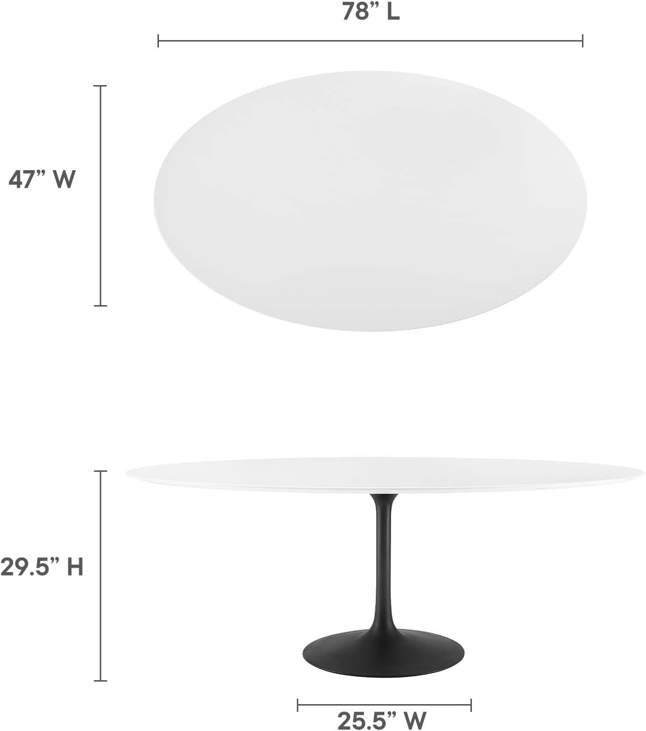 Modway Lippa 78' Oval-Shaped Mid-Century Modern Dining Table with White Wood Top and Black Base