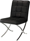 Christopher Knight Home Milania Modern Button Tufted Leather Dining Chairs, 2-Pcs Set, Black / Silver