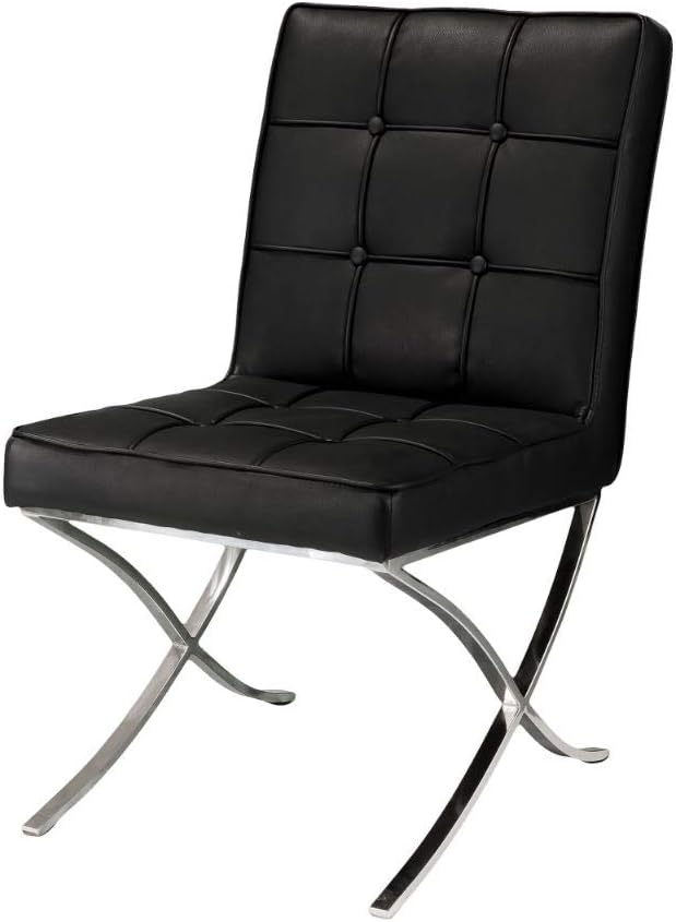 Christopher Knight Home Milania Modern Button Tufted Leather Dining Chairs, 2-Pcs Set, Black / Silver
