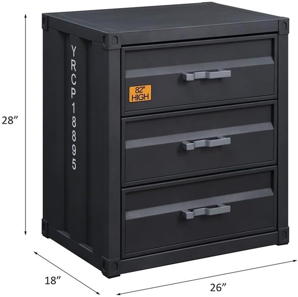 Acme Cargo Container Style Rectangular 3-Drawer Metal Chest in Gunmetal Metal