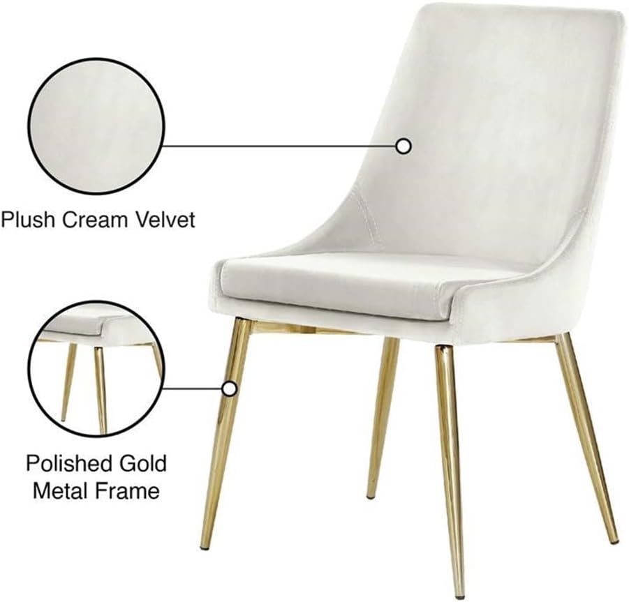 Meridian Furniture Karina Collection Modern | Contemporary Velvet Upholstered Dining Chair with Sturdy Metal Legs, Set of 2, 19.5' W x 21.5' D x 33.5' H, Cream