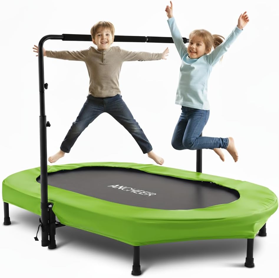 ANCHEER Trampoline for Kids, Toddler Trampoline Indoor Sports and Outdoor Games 56' Kids Rebounder 220LBS Capacity with Adjustable Safety Handrail Foldable Jumper for Boys and Girls