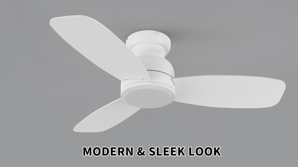 Carro 44 Inch Flush Mount Ceiling Fan without Lights, White Ceiling Fan with Remote Low Profile, 10-Speed Reversible DC Motor, 3 Dual Finish Blades, Indoor for Bedroom