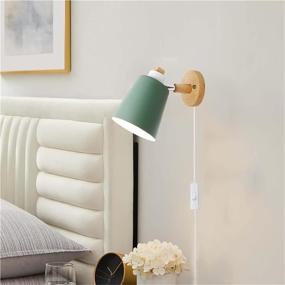 Adjustable Plug in Wall Sconce Modern Indoor Lamp with E27 Socket On Off Switch Mounted Spotlight Lighting Fixture for Bedroom Living Room Hallway Bedside(Green)