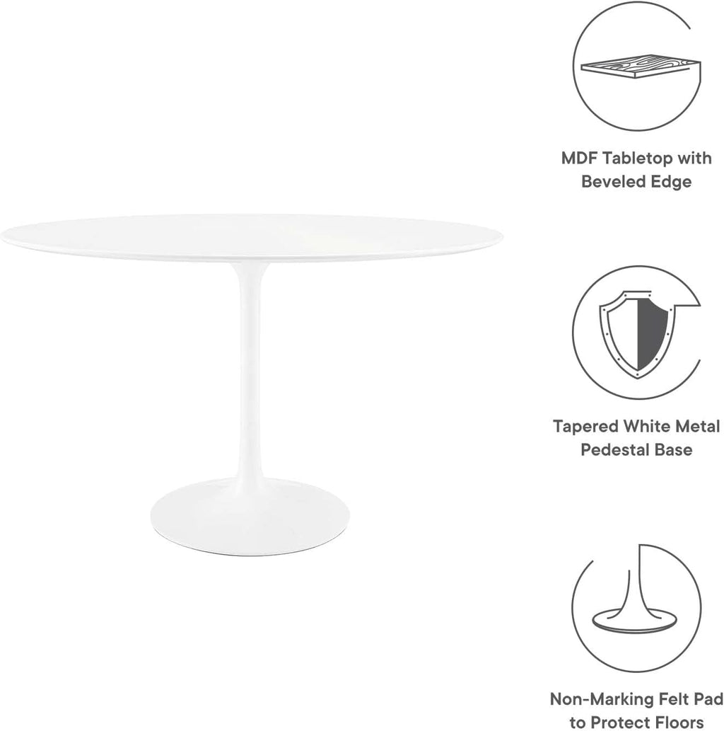 Modway Lippa 48' Mid-Century Modern Dining Table with Oval Top and Pedestal Base in White