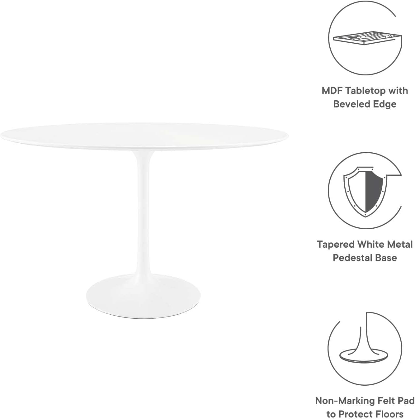 Modway Lippa 48' Mid-Century Modern Dining Table with Oval Top and Pedestal Base in White