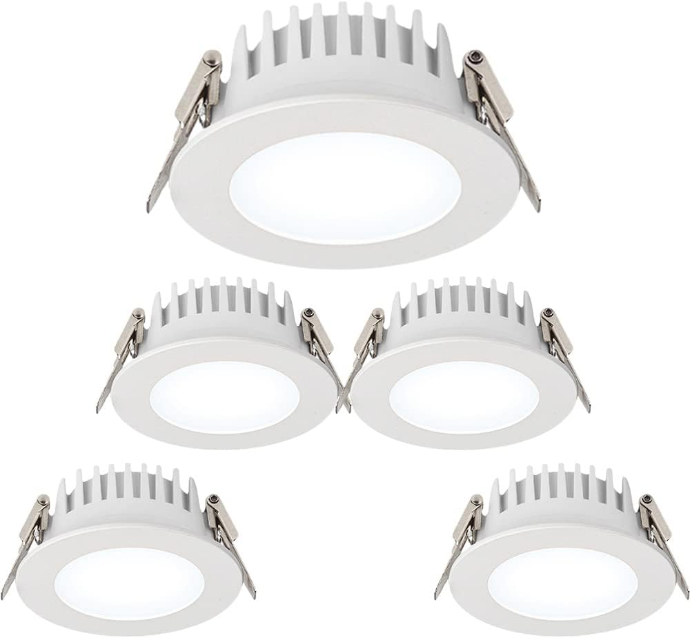 5 Pack Round Recessed IP65 Waterproof for Bathroom Baffle Trim 90-100 Lumens/W,7W/10W/12W Ceiling Spotlight Indoor Ceiling Decor Lamp (12w 4000K)