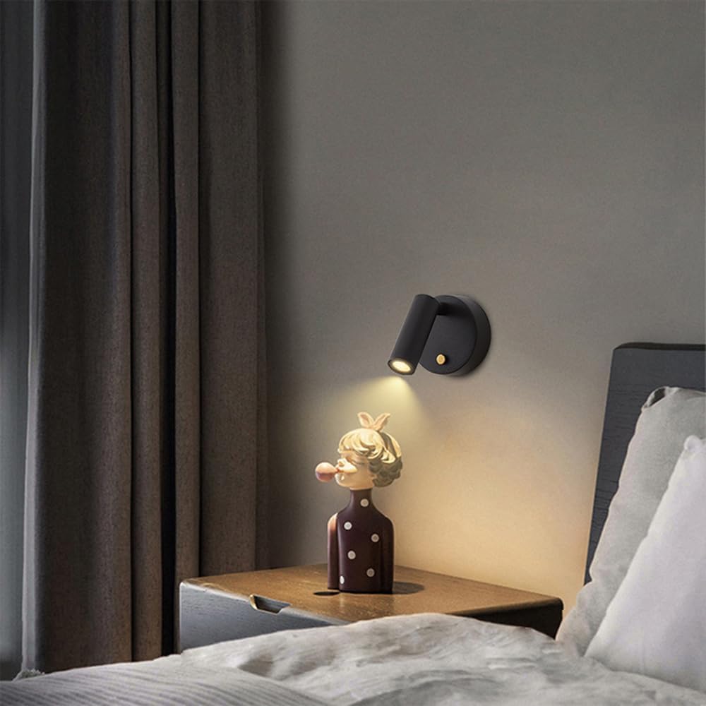 Battery Operated Magnetic Spotlight Wall Sconce – 90°/350° Adjustable LED Rechargeable Stick-On Indoor Reading Lamp, 3000K White Light