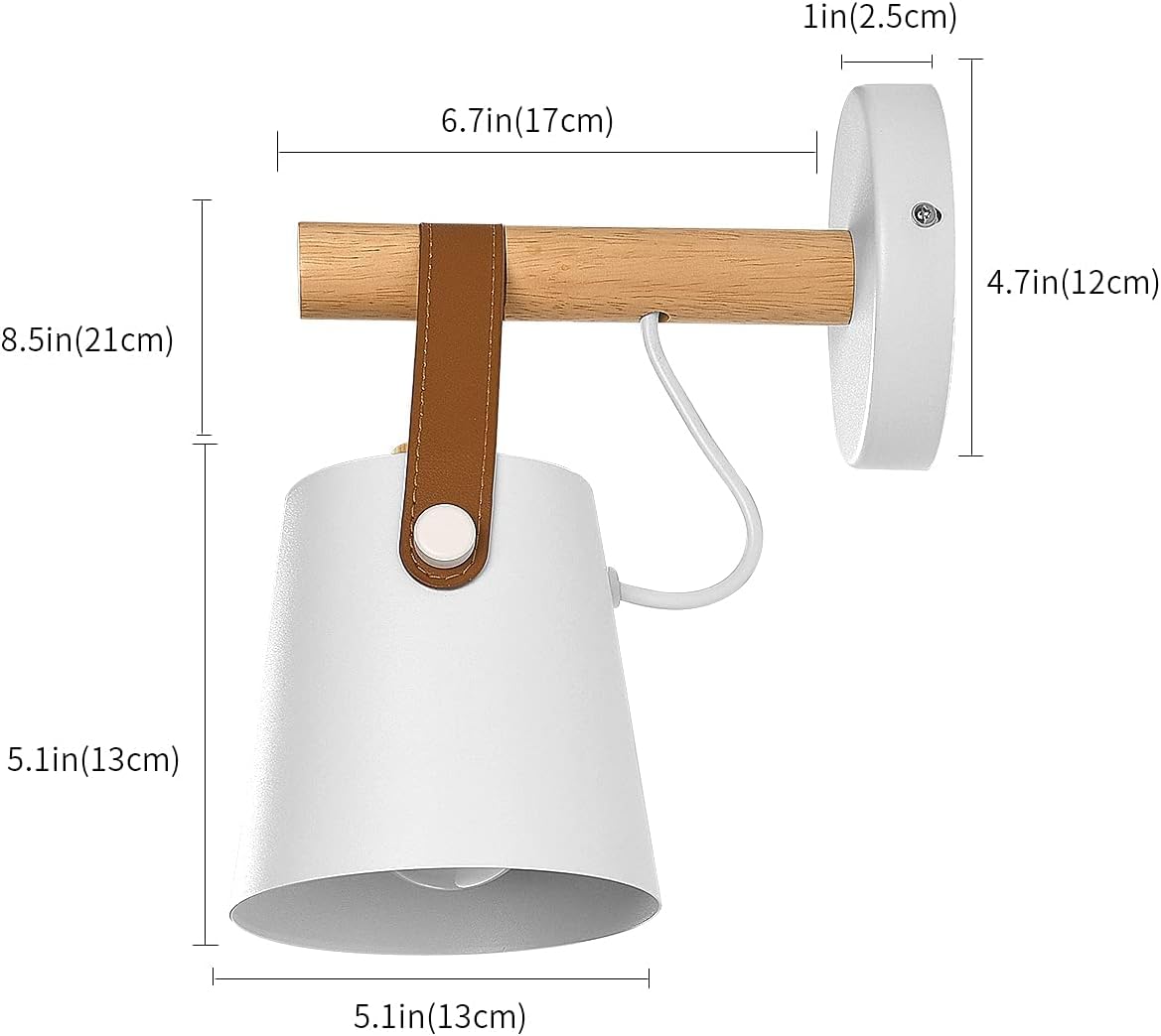 Wall Lamps for Bedroom Indoor Wall Sconces Set of 2 White Modern Wooden Wall Lighting Fixture E26 Base for Nightstand or Farmhouse Aisle Corridor