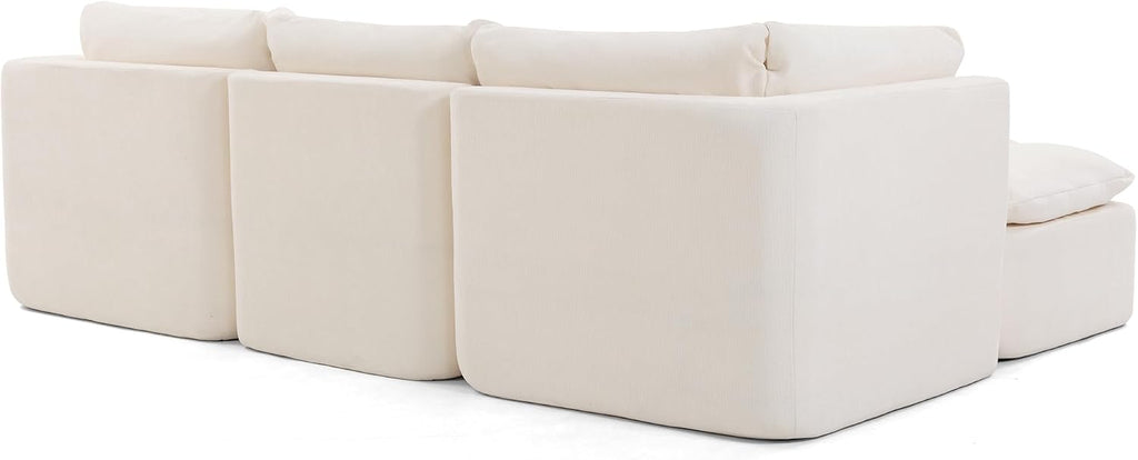 Tufted Cushions Cloud Sectional Boneless Sectional Sofa with Movable Ottoman, 112' Oversized Modular Convertible L Shaped Corner Couch with Deep Seat,Memory Foam Compressed Sofa
