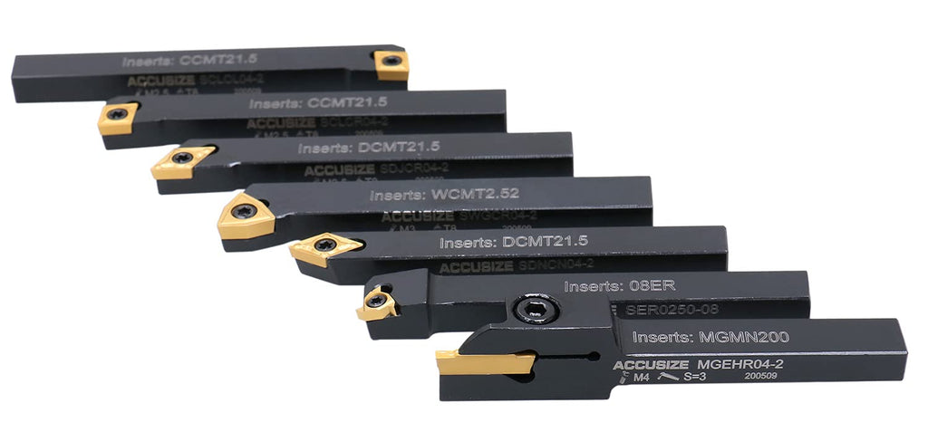 Accusize Industrial Tools 1/4'' Shank 7 Pc Indexable Carbide Turning Tool Set in Fitted Box, 2387-2001