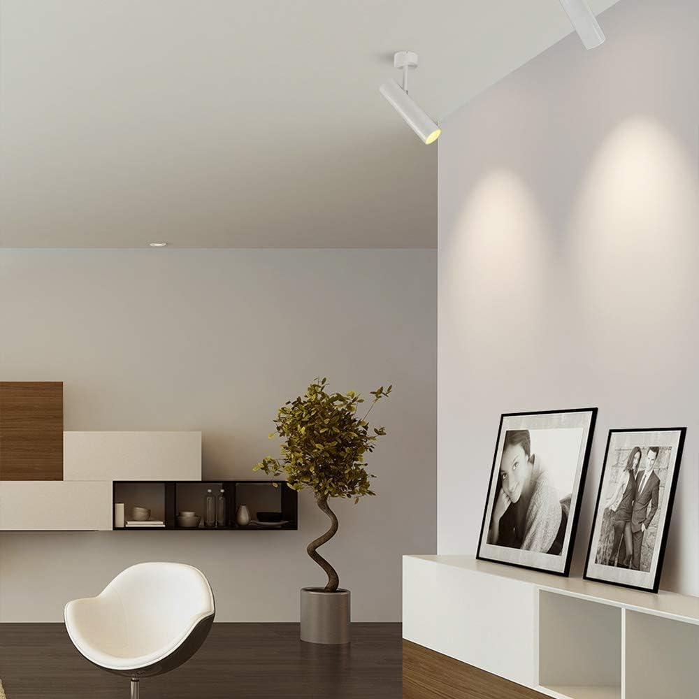 LED Aluminum Ceiling Spotlight Indoor COB Anti Glare Aent Lamp 360 Angle Rotation Wall Spot Lihgting for Gallery Hallway Cabinet Kitchen - White