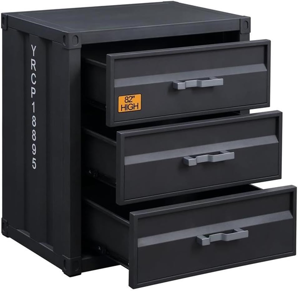 Acme Cargo Container Style Rectangular 3-Drawer Metal Chest in Gunmetal Metal