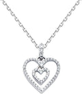 14k White Gold Love Heart CZ Pendant with 1.1mm Cable Chain Necklace